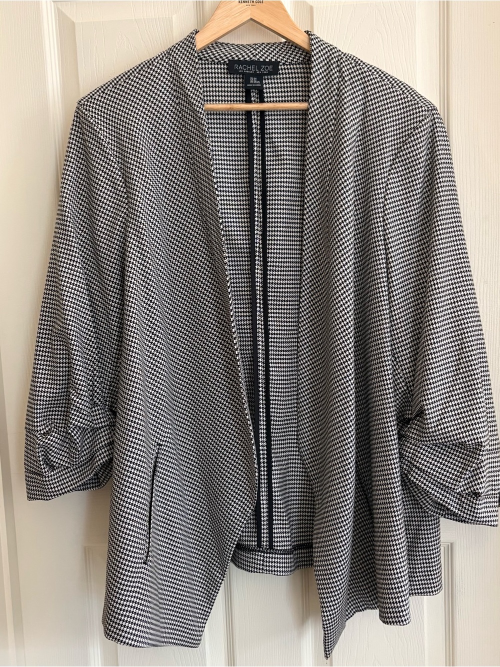 Rachel Zoe Black and White Houndstooth Draped Open-Front Blazer 3X